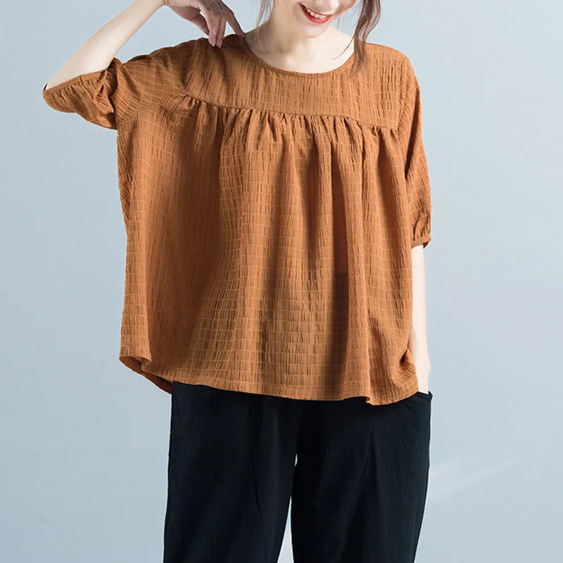 

Women's Cotton Linen Loose Mid Sleeve Top Plus Size Women's T-Shirt