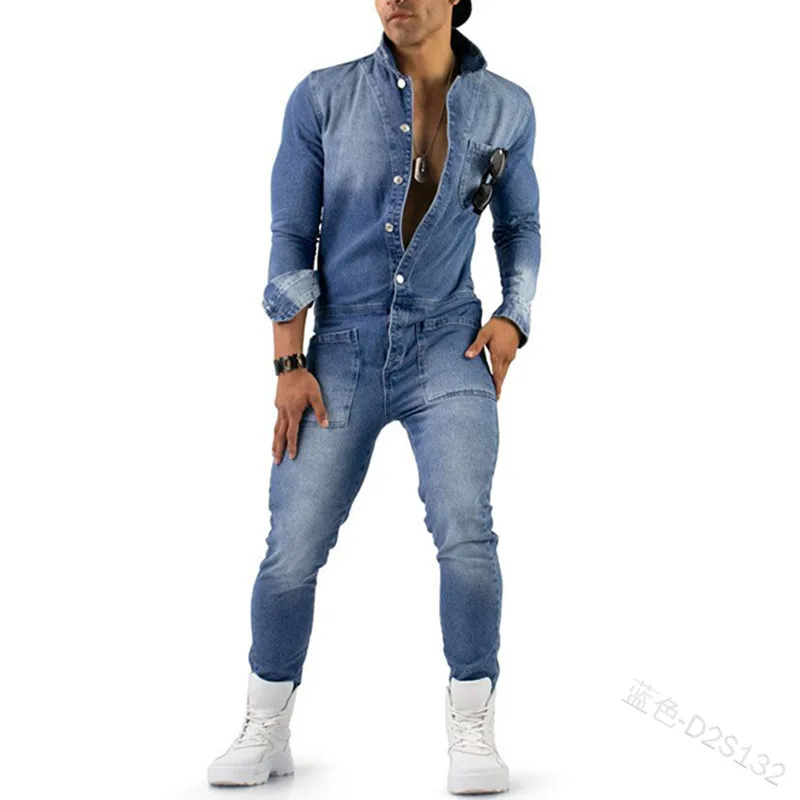 New Casual Denim Jumpsuit for Men Fashion  Workwear Mens Denim Clothing Slim Jumpsuit Men