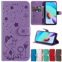 wallet leather cat bee case for xiaomi redmi 10 9 9a 9c 9t 8 8a note 1010s10t10 pro9 pro8 pro7 mi poco x3 nfcm3 mix 4 11t