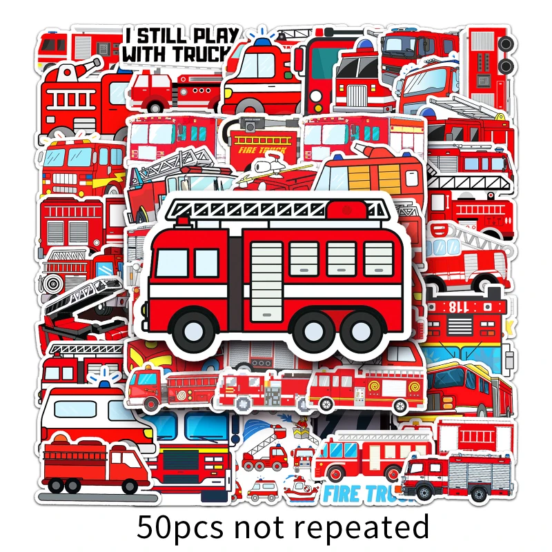 

50 Red Fire Trucks Do Not Repeat Graffiti Cartoon Children's Early Education DIY Skateboard Luggage Stickers Waterproof Gift Car
