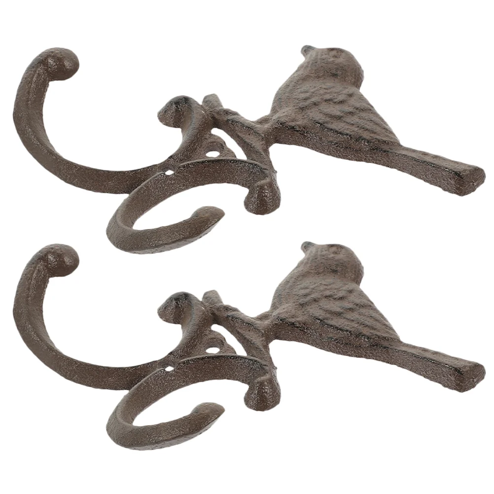 

2 Pcs Cast Iron Bird Hook Hanging Wall Mounted Clothes Hanger Coat Shape Office Hangers
