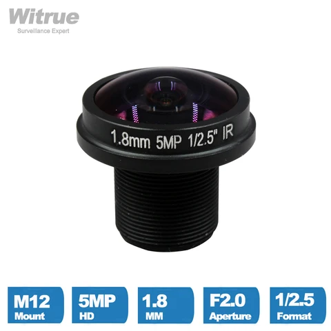 Объектив Witrue для камеры видеонаблюдения HD 5 Мп рыбий глаз 1,8 мм M12 широкий угол обзора 180 градусов F2.0 1/2.5 "для камеры наблюдения безопасности s