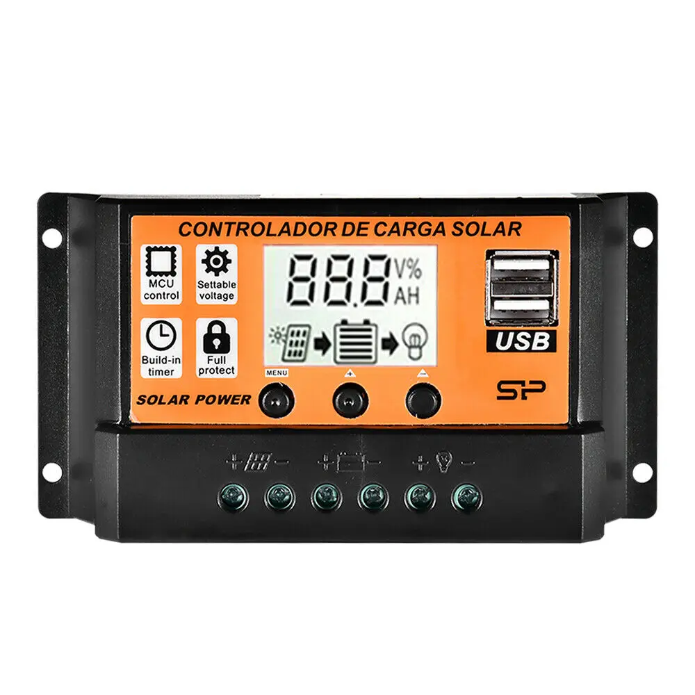 

MPPT/PWM Solar Charge Controller 100A/50A/40A/30A/20A/10A 12V 24V Auto Controllers LCD Dual USB Output Solar Panel PV Regulator