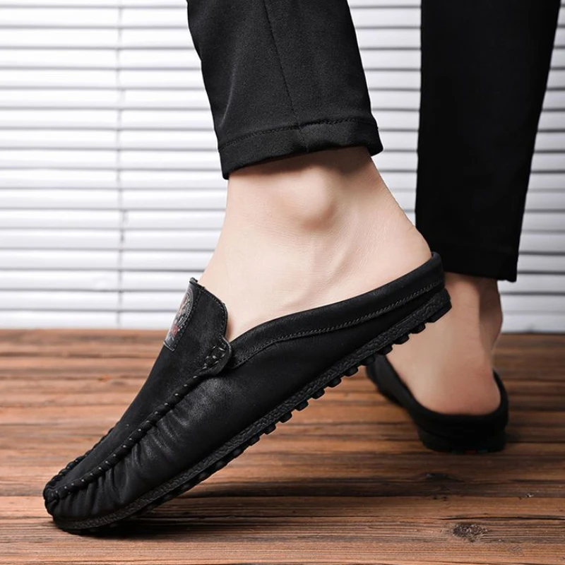 Шлепанцы мужские из натуральной кожи на плоской подошве