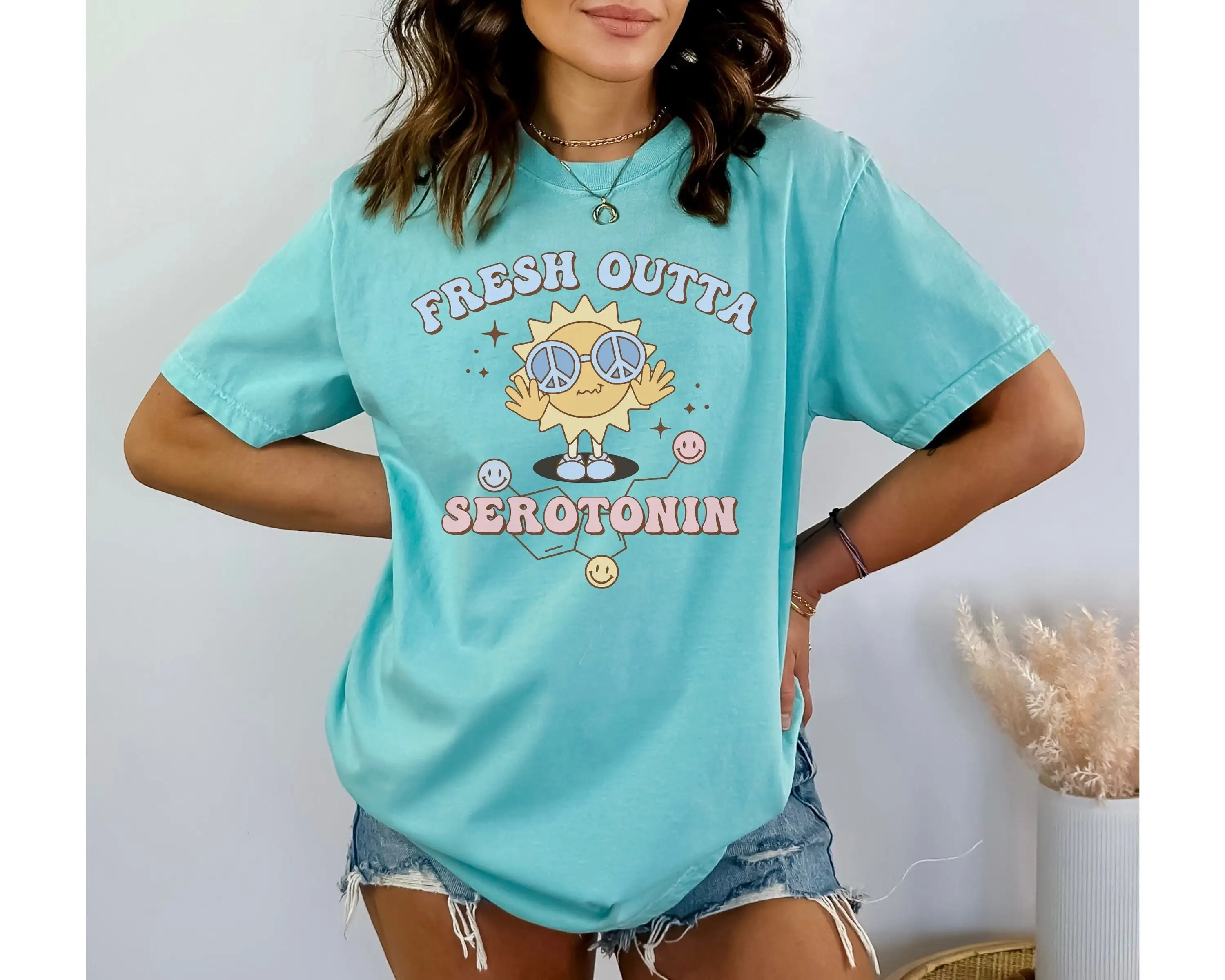 Футболка с серотонином в стиле ретро удобная цветная футболка депрессией