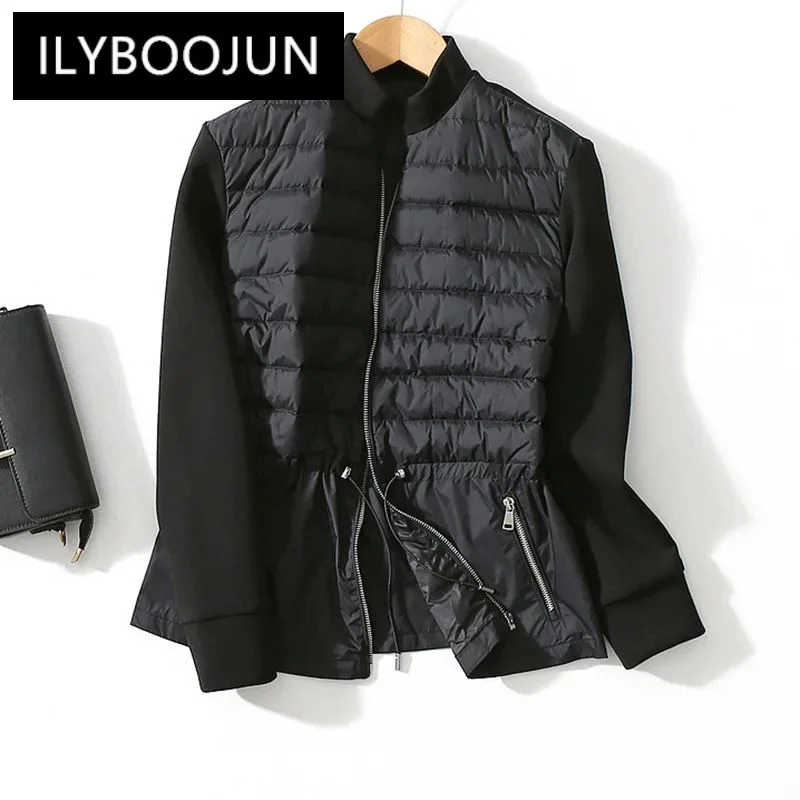 Женская Легкая трикотажная пуховая куртка Классическая черно-белая составного