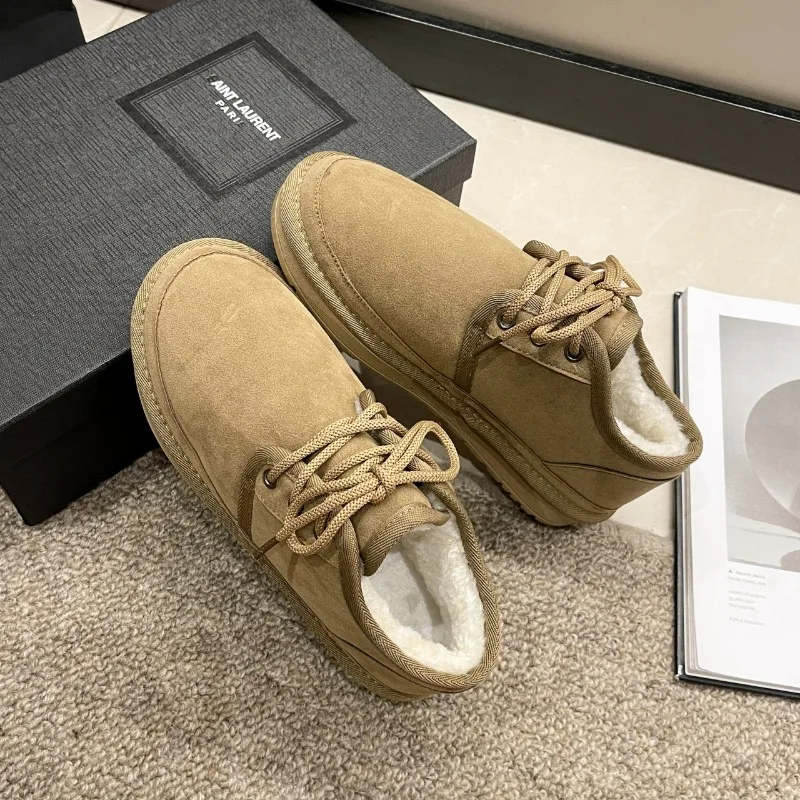 

Женские однотонные короткие ботинки, зимняя обувь на толстой подошве с круглым носком, Повседневная модная обувь на плоской подошве со шнуровкой, Размеры 35-44, 2020