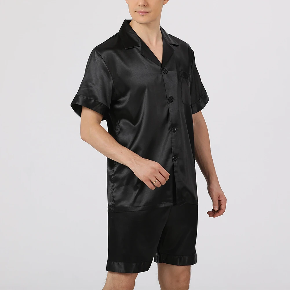 

Mens Emulation Ice Silk Satin Comfortable Nightwear Casual Loose Pajamas Set Lightweight Soft Sleepwear Breathable Outfit