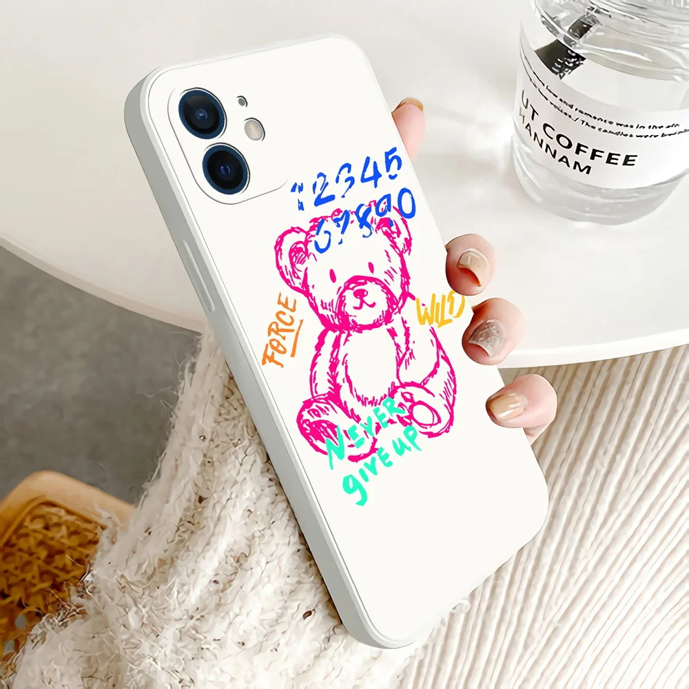 

Painted Cartoon Bear Fashion New Phone Cases For iPhone 13 12 11 Mini Pro X XS XR Max 8 7 6S 6 Plus Silicon Soft TPU Cover Funda