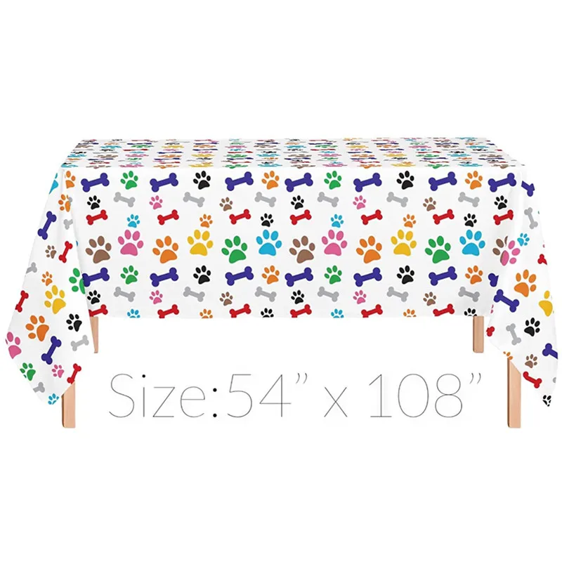 

Let Paw Party Disposable Table Cover Colorful Bone Tablecloth Pet Birthday Supplies Decorations Dog Party Favors