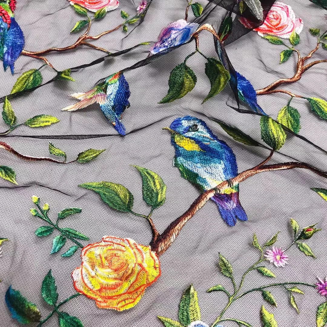 

5y| The latest style bird in the tree embroidery French lace high quality African tulle lace lady dress