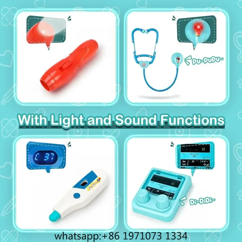 Фото Набор доктора 2 в 1 для детей: Игровой медицинский комплекс с фонограммой, термометром, звуками и светом. Игрушки-доктора для мальчиков и девочек. №5