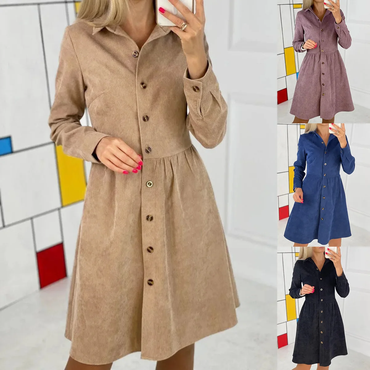 

Shirt Dress For Women Autumn Winter Long Sleeve A-line Mini Dresses Woman 2022 Button Turn-down Collar Ladies Party Clothing