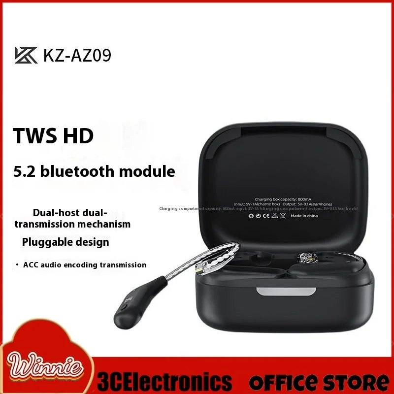 Kz Az09 Bluetooth 5.2 Беспроводной обновленный кабель Hi-Fi ушной крючок с зарядным чехлом