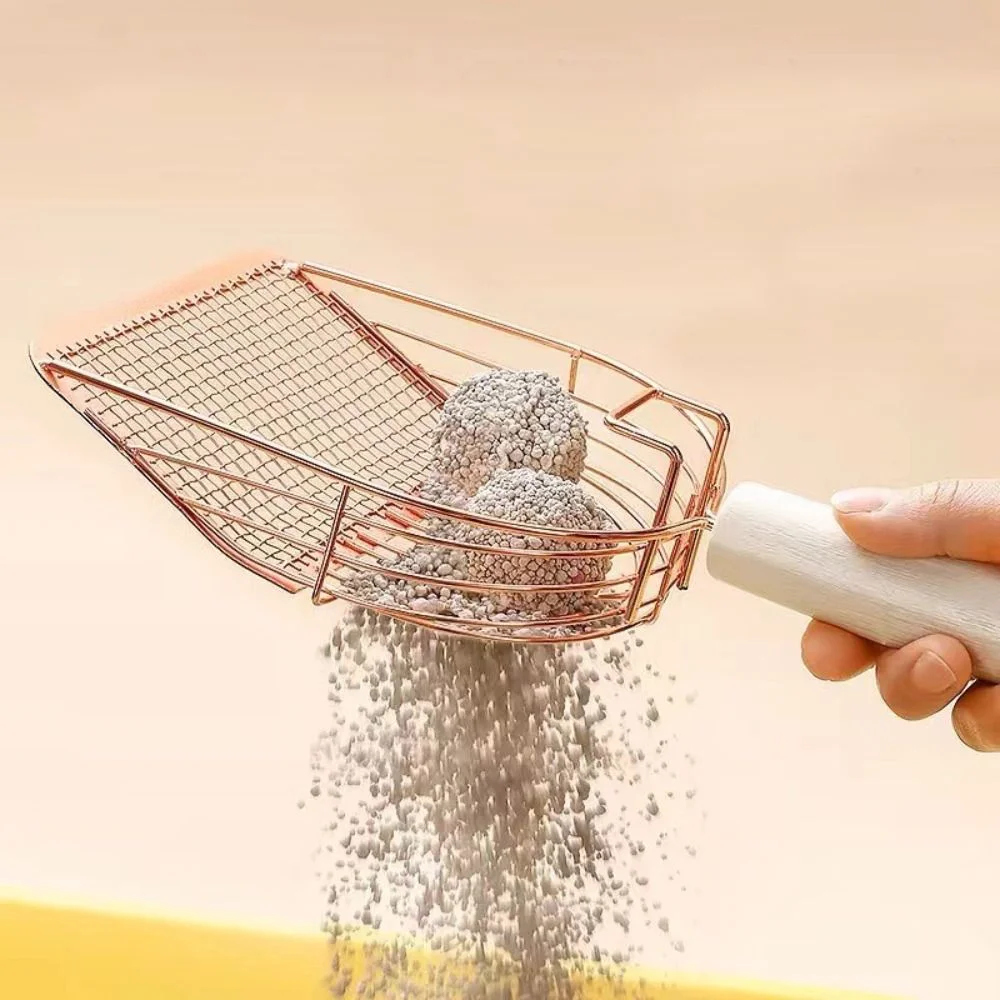 w czyszczeniu Łopatka do żwirku dla kota ze stali nierdzewnej z drewnianą rączką Nieprzywierająca łopatka kupy Drobna siatka Trwałe