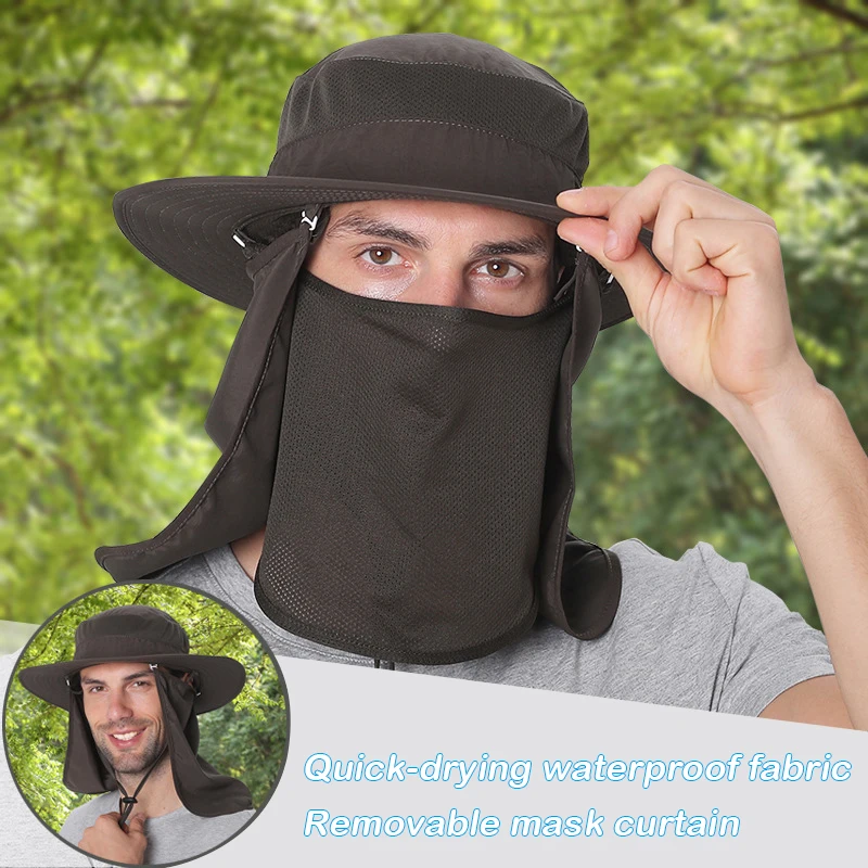 

New Fashion Summer Outdoor Sun Protection Fishing Cap Neck Face Flap Hat Wide Brim Face Neck Cover Protection for Men -MX8