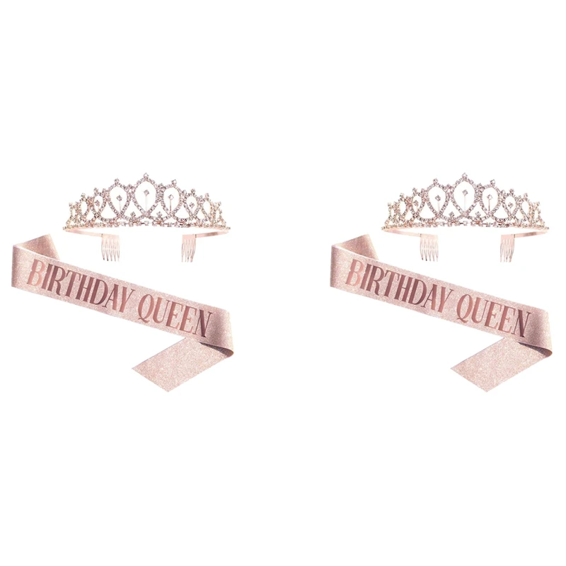 

2X Королевский пояс на день рождения и Стразы Корона-розовое золото подарок на день рождения Блестящий Пояс на день рождения подарок на день ...