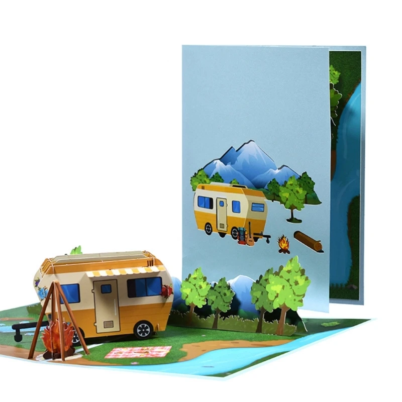 

3D RV Pop-Up Card for Dad Husband Camping Greeting Card with Envelope Fathers Day Birthday Cards Travel Gift Cards Set