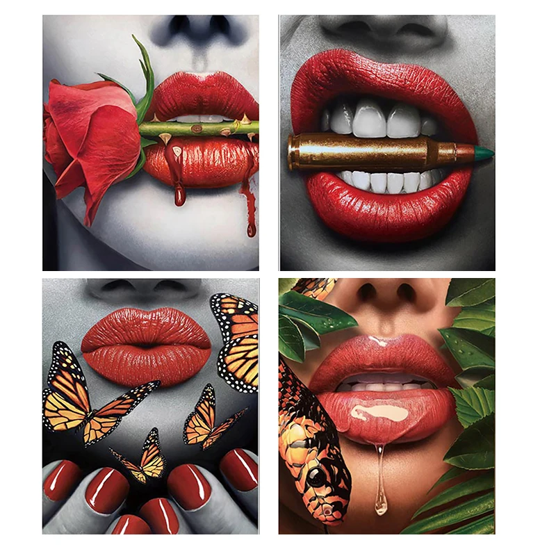 

YOUQU Art Series Red Lip DIY Full Diamond Mosaic Picture Home Decoration 5d Diamond Painting Exquisite Gift