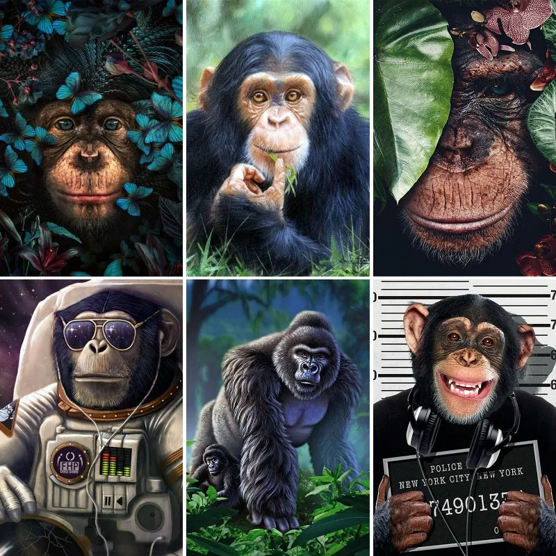 

DIY Diamond Painting Monkey Gorilla Ape Cross Stitch Kits 5D Diamond Embroidery Animals Mosaic Picture of Rhinestones Home Decor