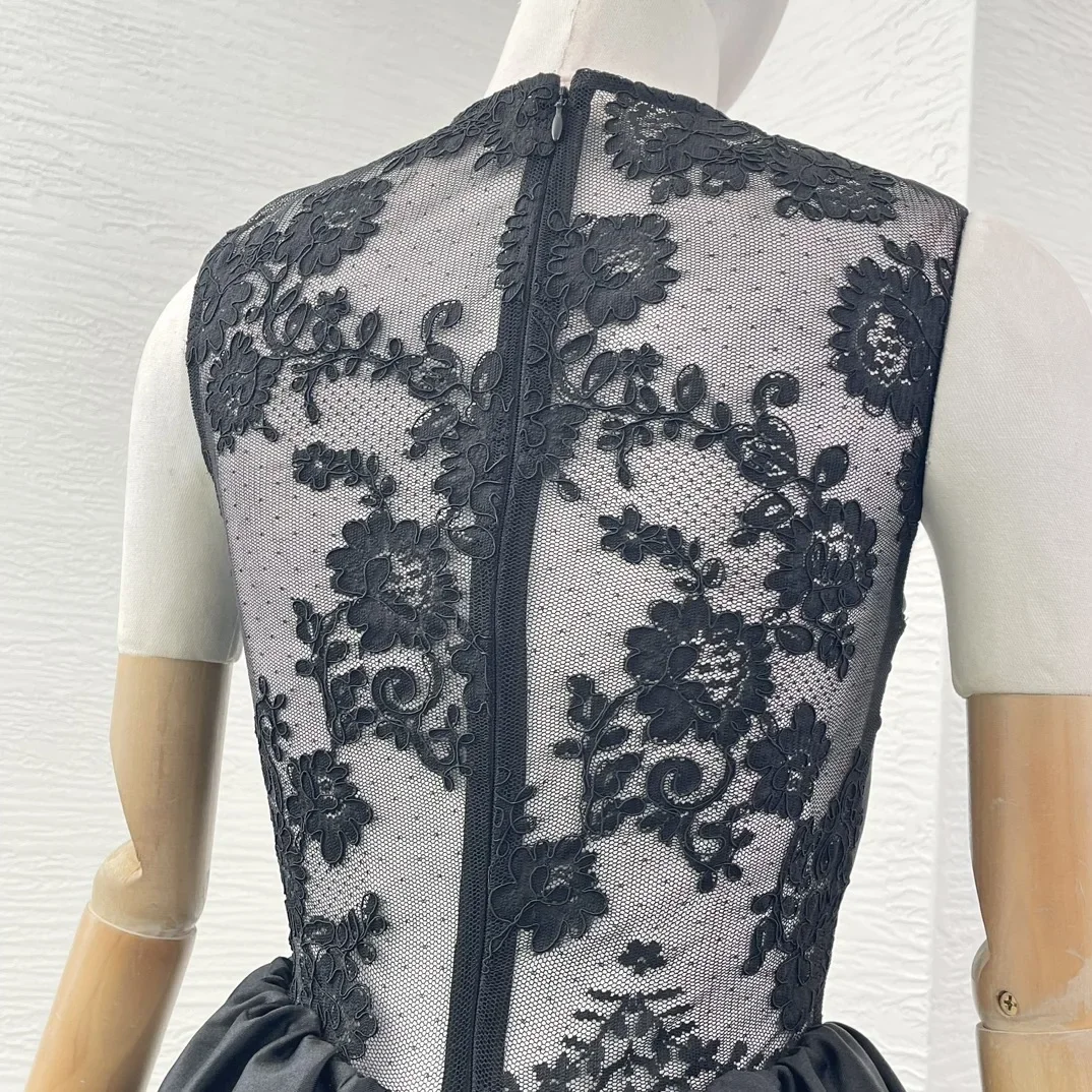 Новые поступления черное кружевное лоскутное платье без рукавов высшего