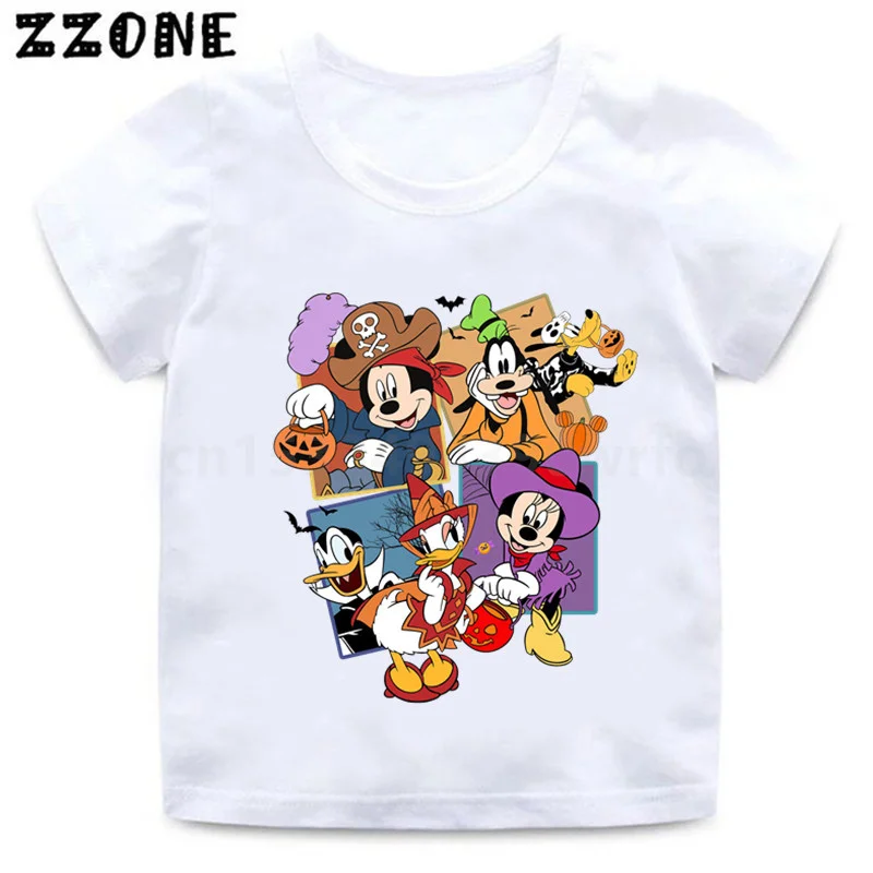 

Детские футболки на Хэллоуин с рисунком Микки и Минни и друзей, одежда для девочек, милая забавная футболка для маленьких мальчиков, детские...