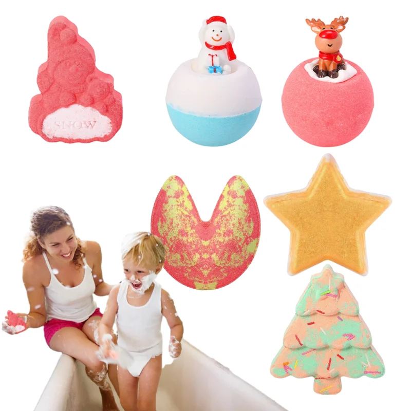 

Рождественские Бомбочки для ванны для детей, 6 шт., органические Бомбочки для ванны для детей с игрушками, натуральный домашний декор, чулки, набор для ванны для детей