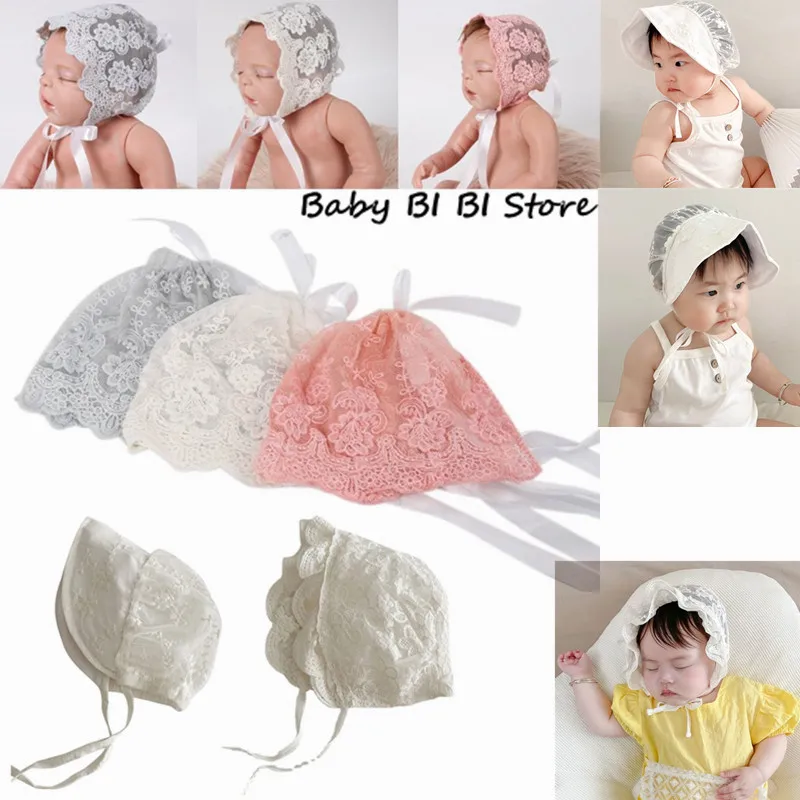 

Шапка с кружевом и цветочным принтом для новорожденных девочек