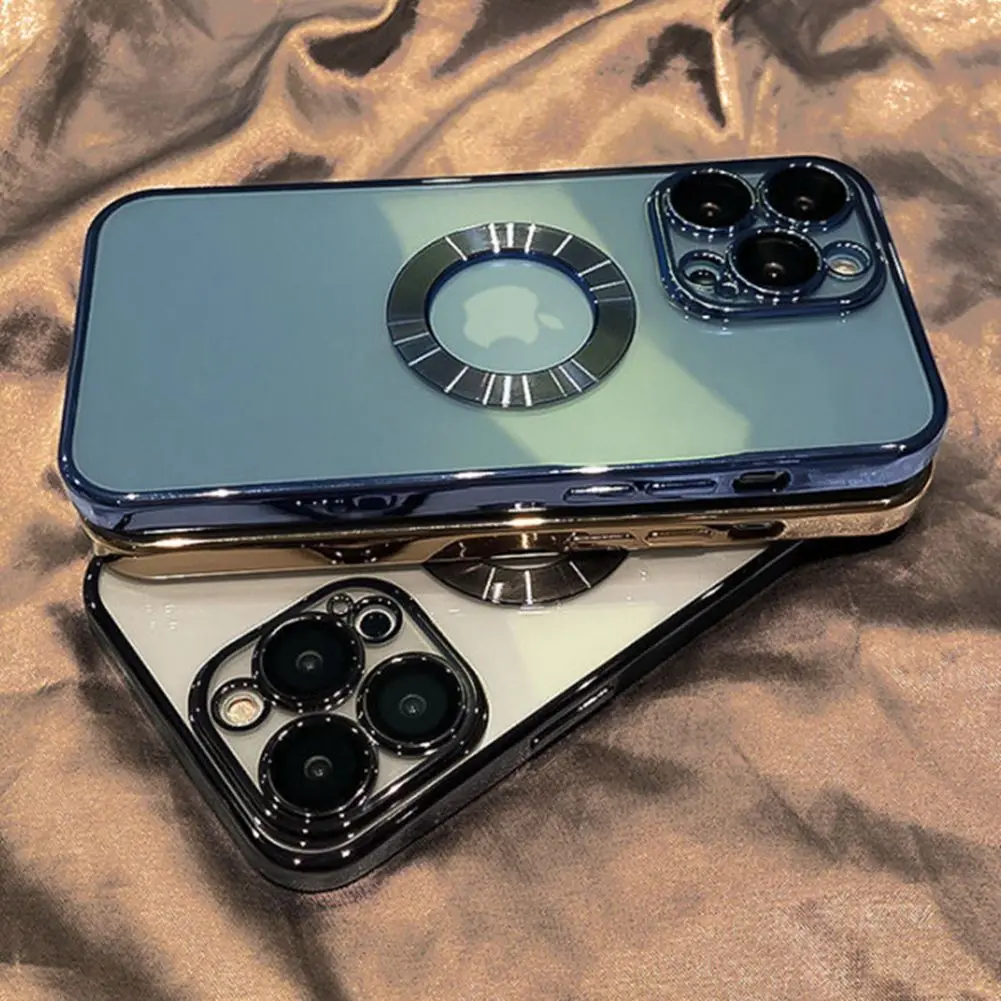 

For iPhone 12Pro Luxury Camera Protector Logo Hole Plating Silicone Phone Case for iPhone 13 12 11 Pro Max Transparent TPU Cover