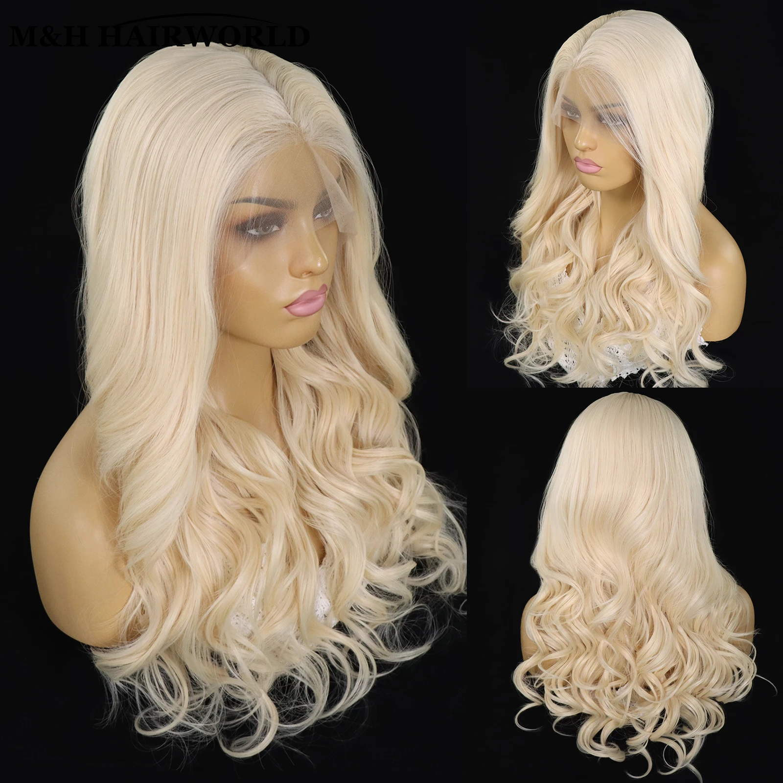 613 Медовый блондин Объемная волна Парик Синтетические волосы Парики фронта