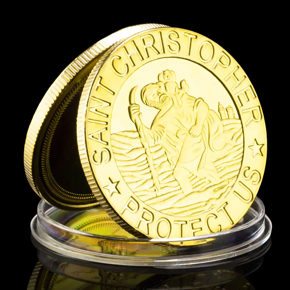 

Saint Christopher Protect Us Souvenir Gold Plated Coin Collectible Gift The Patron Saint of Travelers Commemorative Coin