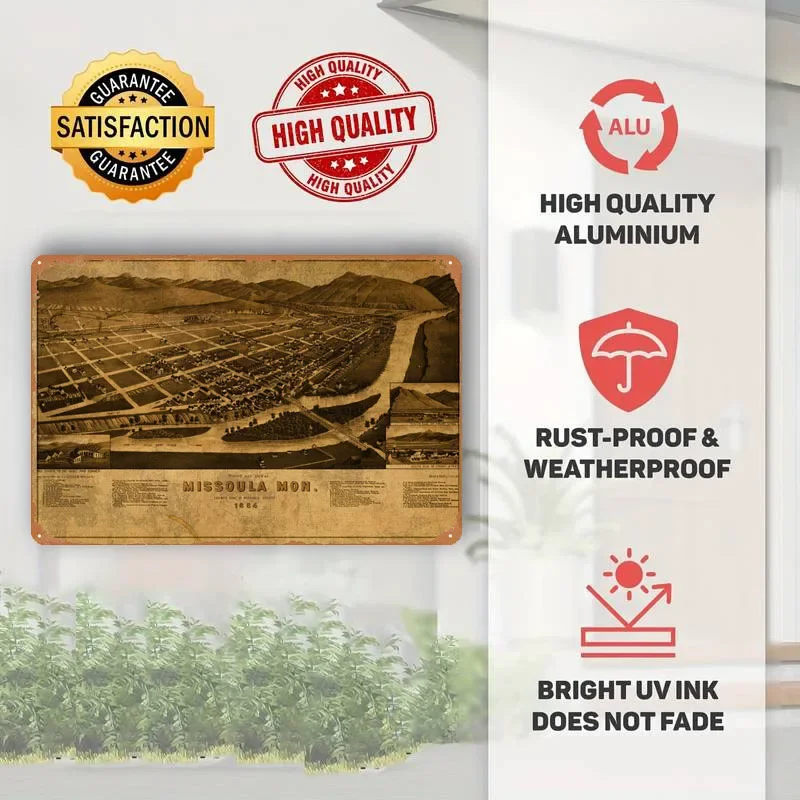 Карта Missoula Монтана 1884 винтажный металлический постер Декор Ретро знак Жестяная