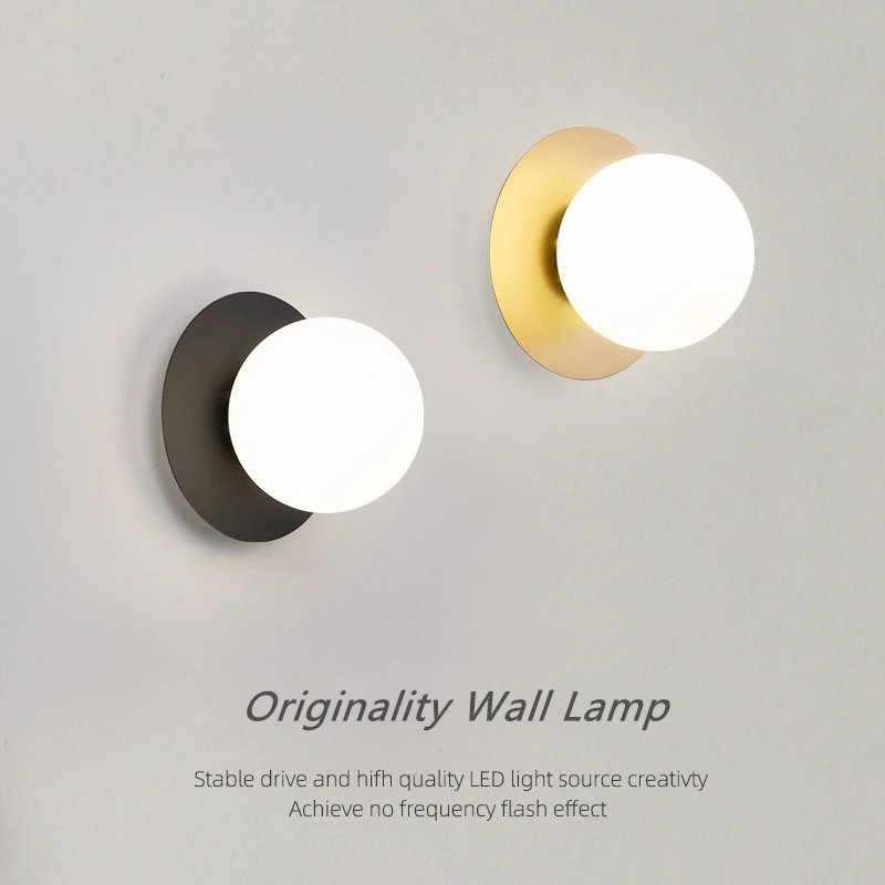 Nordic LED Wall Light Minimalist Bedroom Bedside Corridor Industrial Lighting Glass Ball Wall Sconce Gold Black Iron Wall Lamps