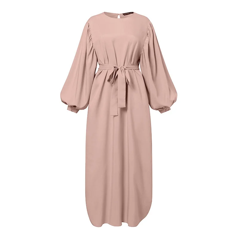Elegant Muslim Modest Dress Fashion Belted Maxi Dubai Abayas For Women Party Long Sleeve Middle Eastern Dresses Ramadan Robe
