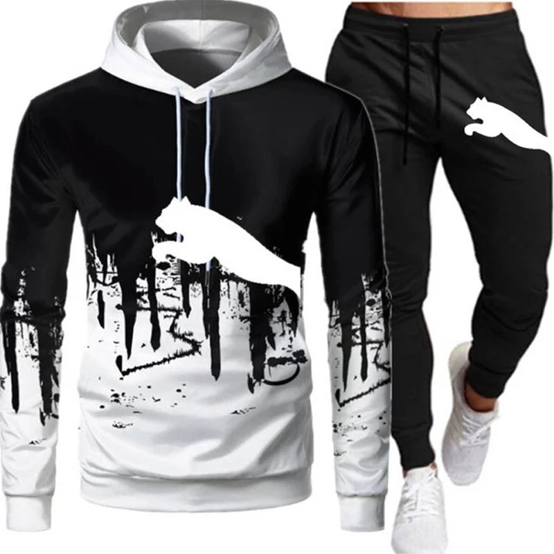 

Men's Fashion Printed Zipper Hoodie Tracksuit Luxury Logo Printed Hooded Pullover Man Winter Casual Sports Warm Athletic Sets