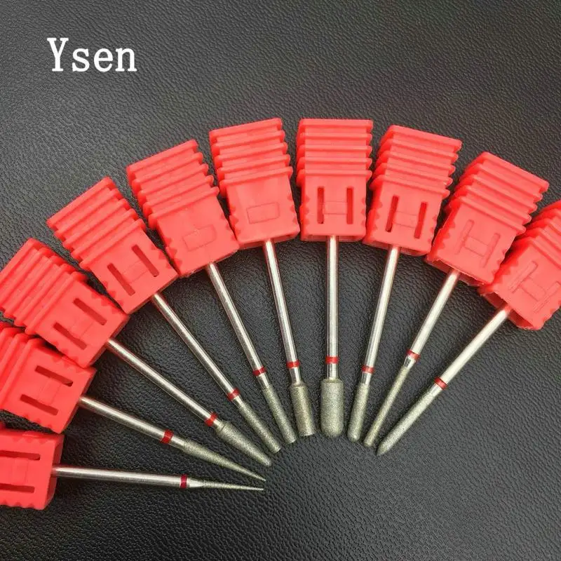 10 типов красных Алмазных фрез для ногтей фреза электрическая Фрезер инструменты