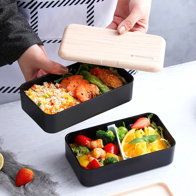 

Lunch Box Bag Bento Box for Kids Food Containers with Cutlery Double Stackable Tableware Microwave Dishwasher Safe BPA-Free