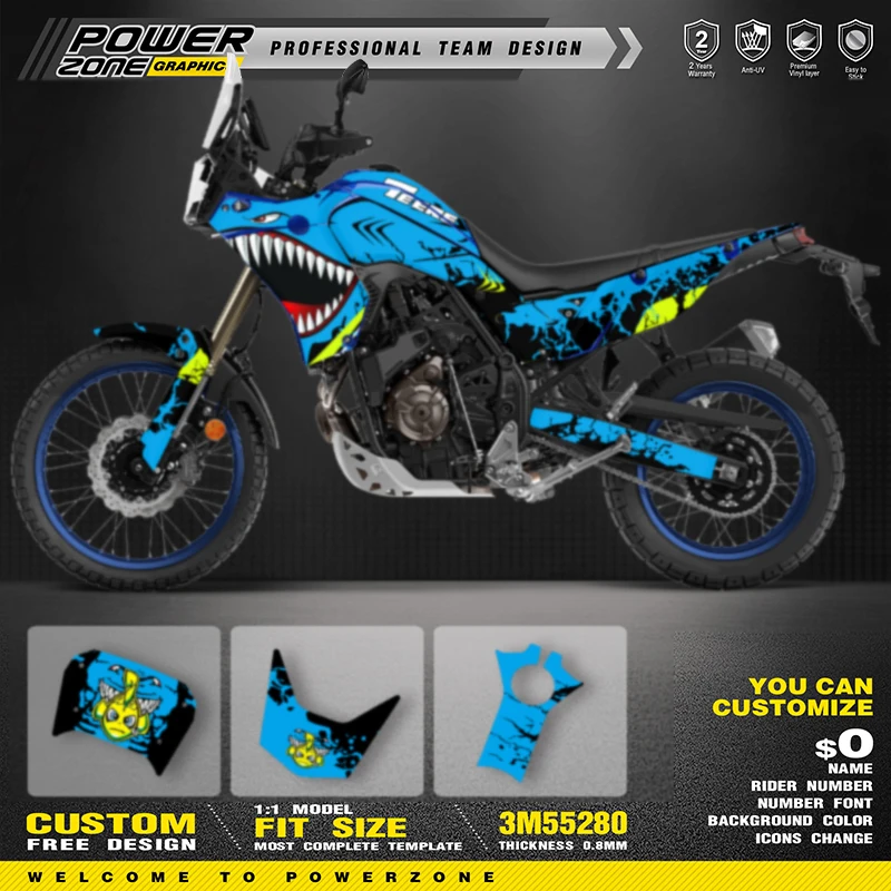 Фото POWERZONE пользовательская графика LTZ400 графические наклейки комплект наклеек DECO Dekor для YAMAHA T700 2018-2023 TENERE T700 имя номер 010 №2