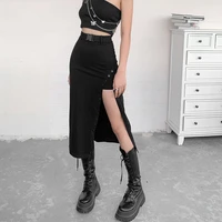 summer 2022 street wind style all match high waist irregular skirt women show legs long shape casual split simple black skirt