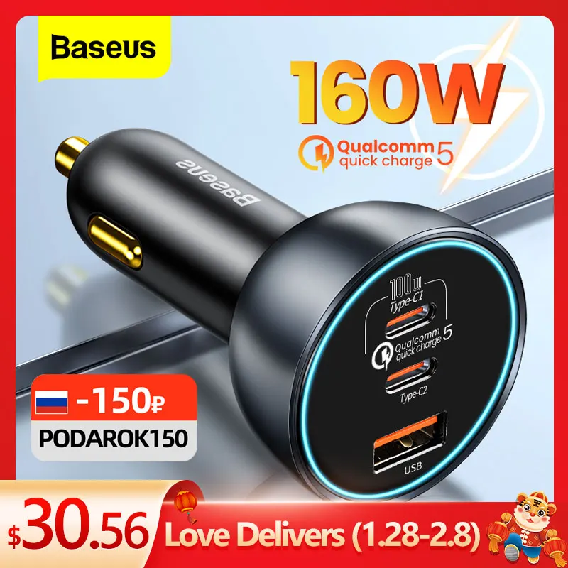

Baseus 160W Car Charger Quick Charge QC 5.0 4.0 3.0 PD Charger For Macbook iPad Pro Laptop USB Type C Charger For iPhone Xiaomi