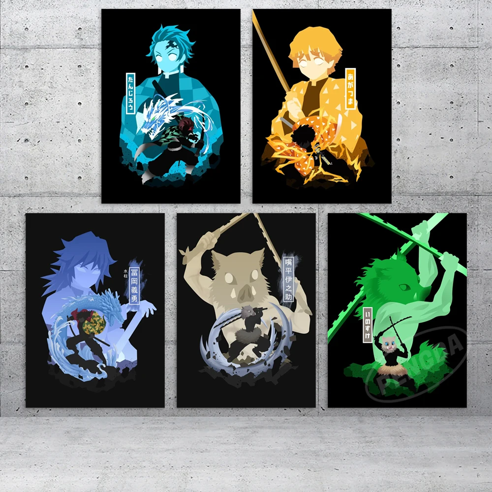 

Canvas Demon Slayer Poster Painting Anime Hashibira Inosuke Wall Art Prints Tomioka Giyuu Modular Pictures Home Room Decoration