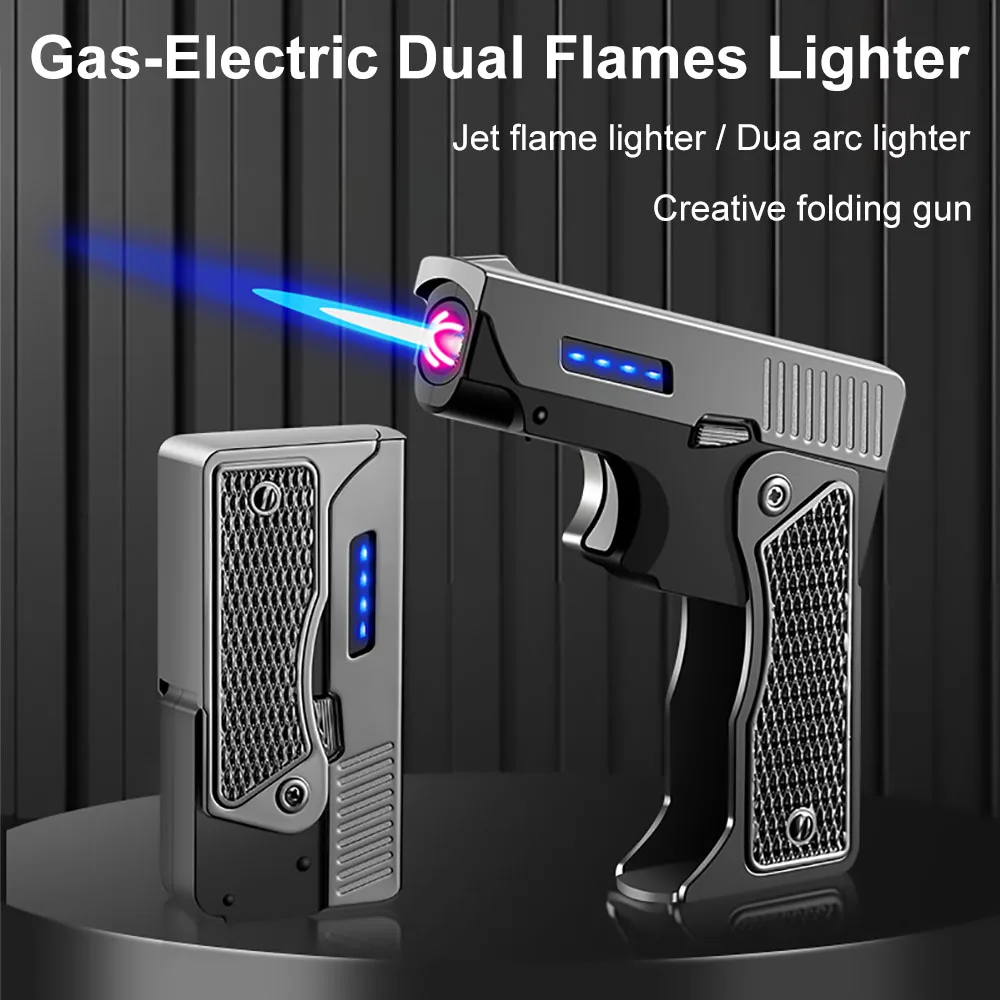 

Rechargeable Butane Gas Lighter Double Arc Blue Flame Windproof Creative Toy Gun Cigarette Lighters Unusual High-end Men's Gift