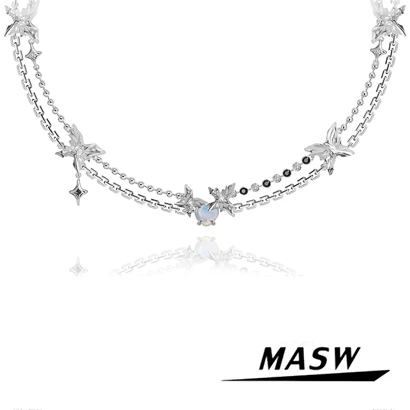 

MASW Original Design Elegant Temperament Jewelry High Quality Brass Thick Silver Plated Butterfly Necklace For Women Girl Gift