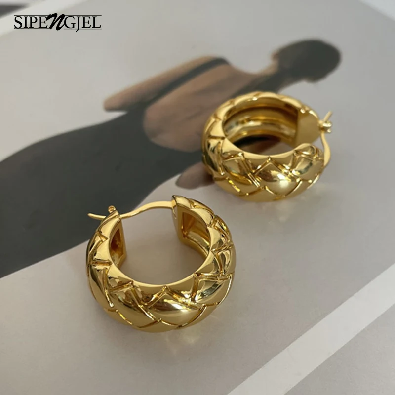 

SIPENGJEL Fashion Vintage Geometric Round Circle Hoop Earrings Gold Metal Luxury Design Earrings for Women Jewelry