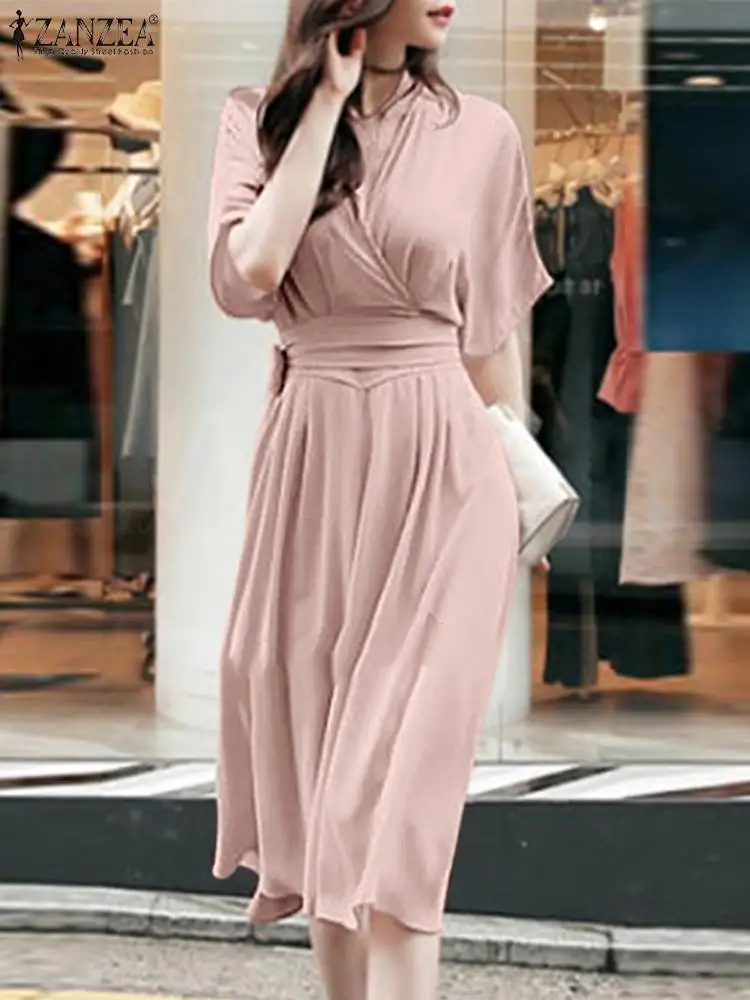 

Платье ZANZEA женское праздничное до колен, элегантный офисный сарафан на шнуровке с длинным рукавом и V-образным вырезом, весна 2022