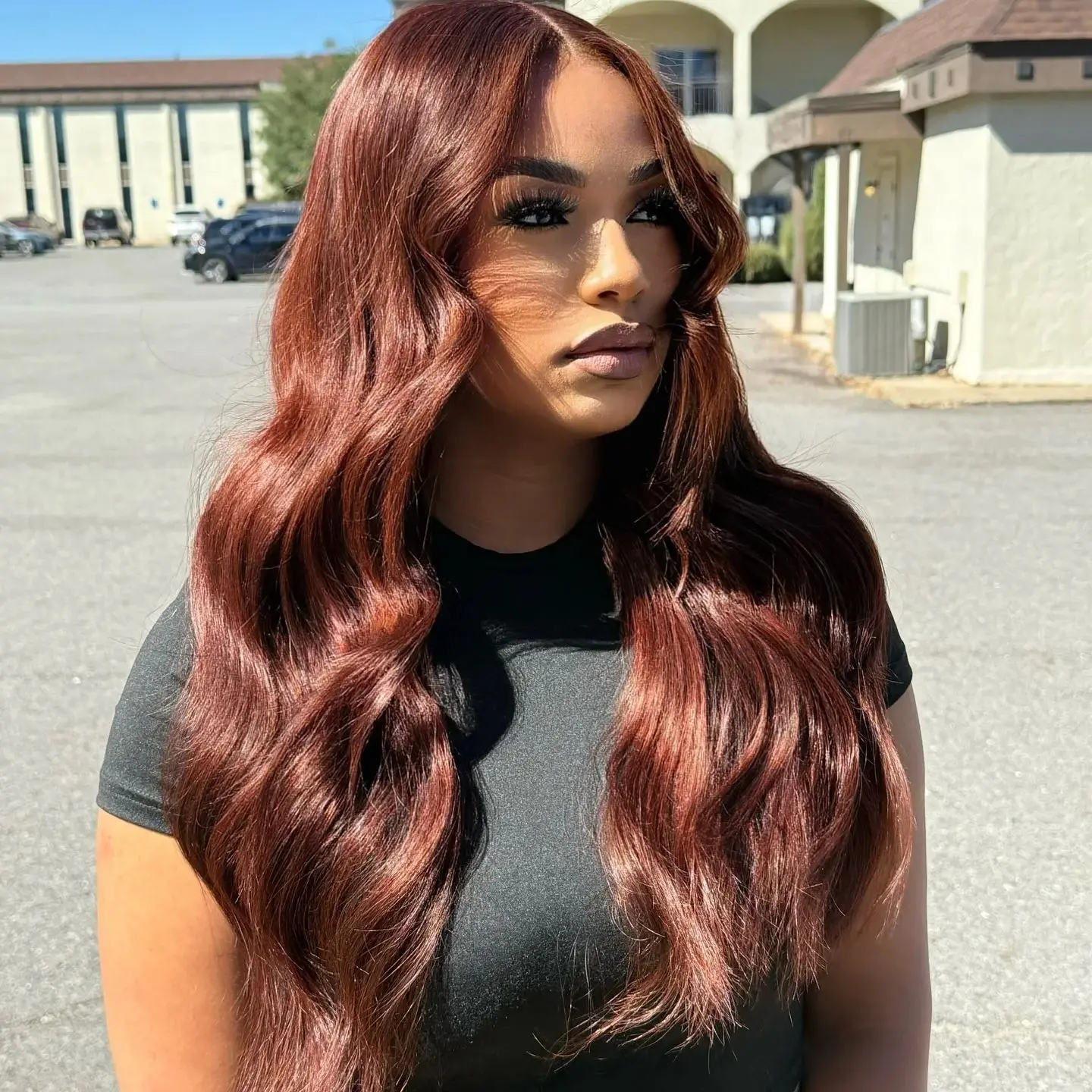 Linhua волосы объемная волна медно-коричневый цвет 13x6 прозрачные парики шнурка 180%