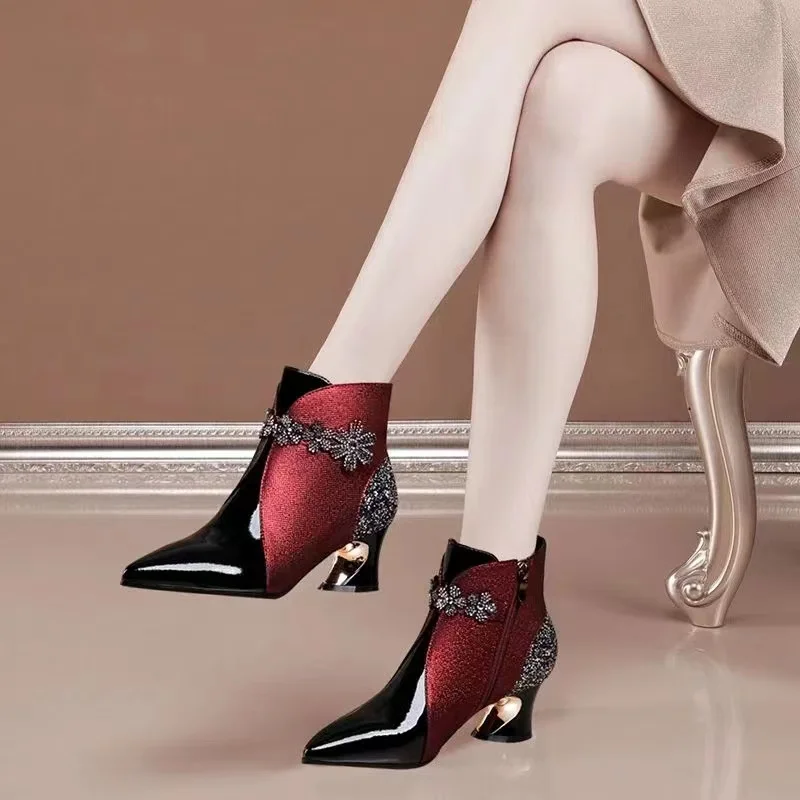 

Женские сапоги на высоком каблуке, женские сапоги на высоком каблуке для женщин среднего возраста, блестящие Роскошные праздничные сапоги