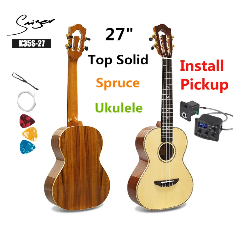 

Ukulele 27 Inches Solid Spruce Acacia Mini Electri Tenor Acoustic Guitars 4 Strings Ukelele Music Install Pickup Travel Guitar