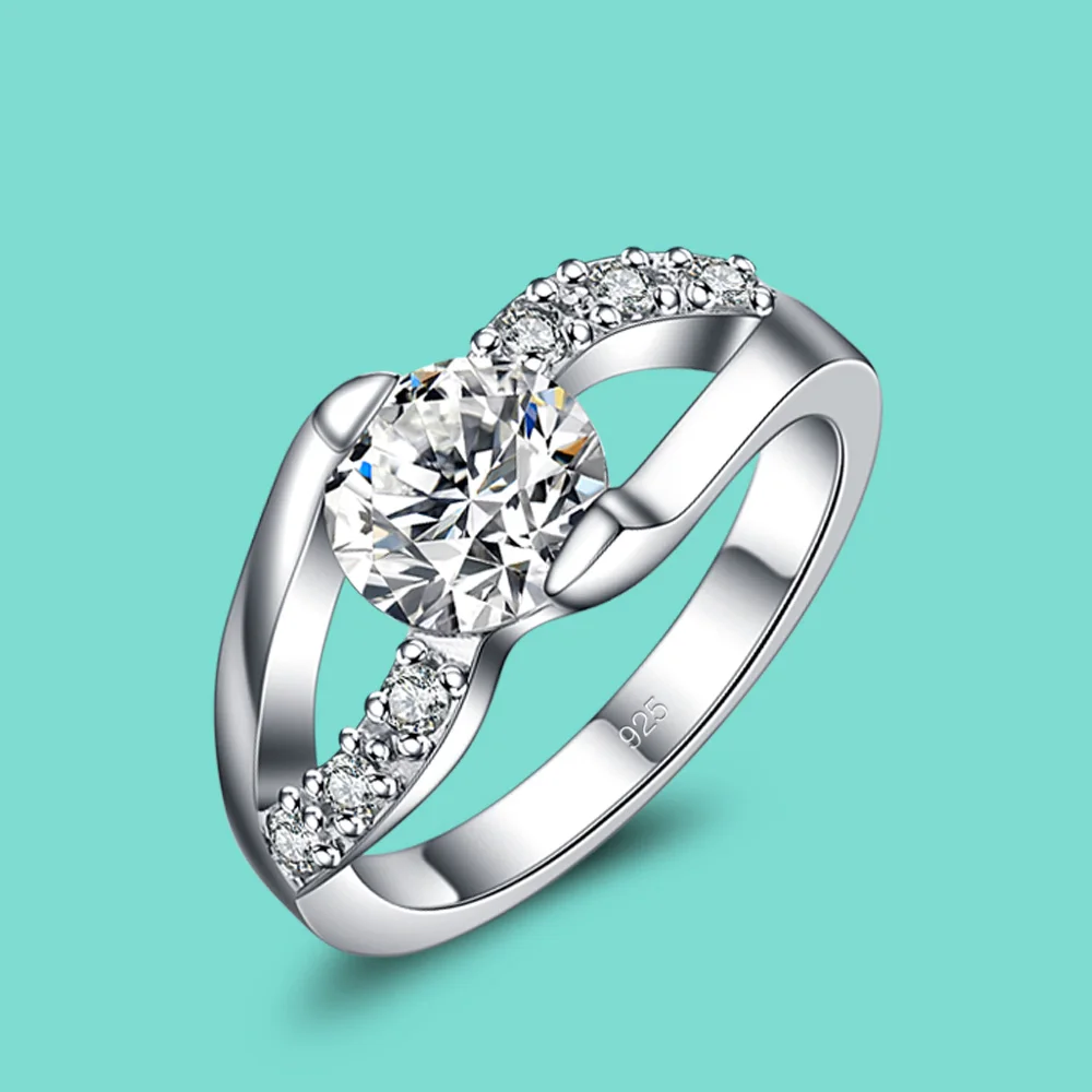 

925 стерлингового серебра кольцо женские CZ циркония блеск кольцо свадебные ювелирные изделия предложение кольцо подарок