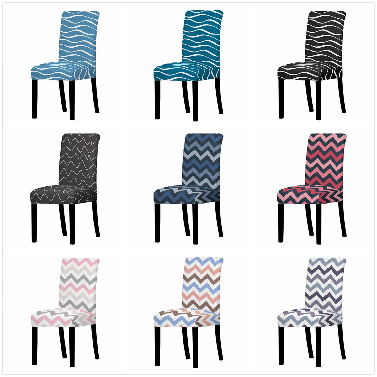 

Разноцветный чехол на стул в полоску, чехол для кухонного стула с высокой спинкой, из спандекса, с волнистым принтом, защитный чехол для офис...